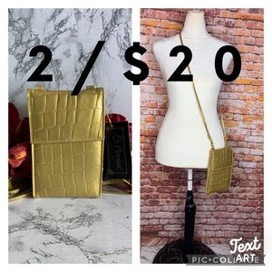 Vintage La Covina Gold Croc Embossed Leather Crossbody Checkbook Wallet